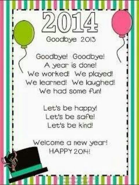 #2014 One Word Resolution, Happy New Year Poem, Shared Reading Poems, New Year Poem, Poetry Center, New Years Song, Prek Ideas, New Years Eve Day, Kindergarten Smorgasboard