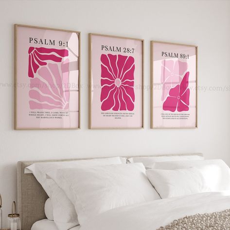 Psalms Collection, Set of 3 Pink Christian Prints, Soft Pink Christian Posters, Bright Pink Modern Christian Decor, Christian Flower Prints Cute Christian Bedroom Ideas, Christian Wall Decor Bedroom, Christian Poster Ideas, Preppy Christian Room Decor, Christian Dorm Room Decor, Christian College Apartment, Wall Prints Christian, Christian Bedroom Decor, Pink Dorm Room Posters