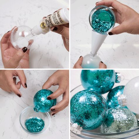 DIY Glitter Ornaments: 3 Easy Techniques Christmas Balls Diy, Diy Glitter Ornaments, Christmas Glitter Ornaments, Glitter Ornaments Diy, Disney Christmas Decorations, Peacock Christmas, Diy Christmas Ornaments Easy, Diy Glitter, Gold Christmas Decorations