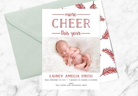 More Cheer This Year - Holiday Photo Card Birth Announcement - Christmas Birth Announcement - Digital/Printable Baby Christmas Card Baby Announcement Christmas Card, Birth Announcement Christmas Card, Holiday Baby Announcement, Holiday Birth Announcement, Christmas Birth Announcement, Baby Christmas Card, Birth Announcement Cross, Christmas Baby Announcement, Christmas Card Pictures