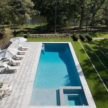 Rectangular Pool With Corner Spa Design Ideas Spa Design Ideas, Pool Paving, Rectangle Pool, Pools Backyard Inground, Pool Landscape Design, Small Pool Design, Pool Lounger, Rectangular Pool, Luxury Pools