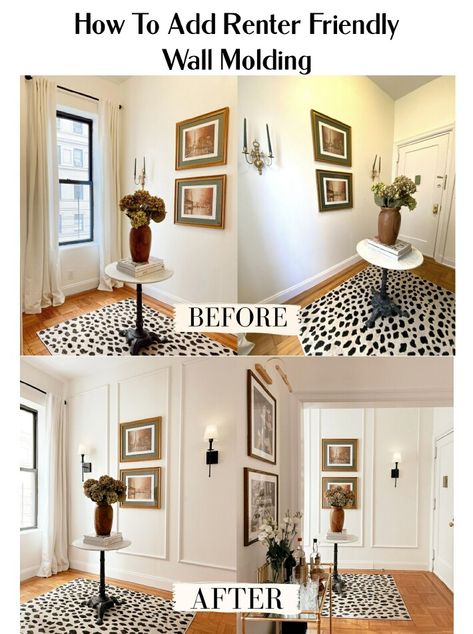 Diy Wall Moulding, Renter Friendly Diy, Renter Friendly Upgrades, Renters Diy, Renter Friendly Wall, Renter Friendly Decorating, Renter Friendly Wallpaper, Paneling Ideas, Rental Friendly