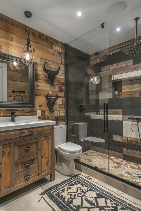 Rustic Western Bathroom Ideas, Cowboy Western Decor, Western House Outside, Rustic Home Remodel Ideas, House Design Western, House Decor Western, Barndominium Decorating Ideas, Rustic Bathroom Ideas Showers, Bathroom Decor Ideas Rustic