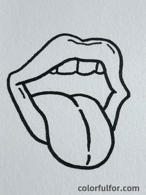 Expressive-Tongue Tongue Doodle, Lip Doodles, Lip Drawing Ideas, Lips Doodle, Cat Paw Drawing, Easy Heart Drawings, Lip Drawings, Paw Drawing, Vampire Lips