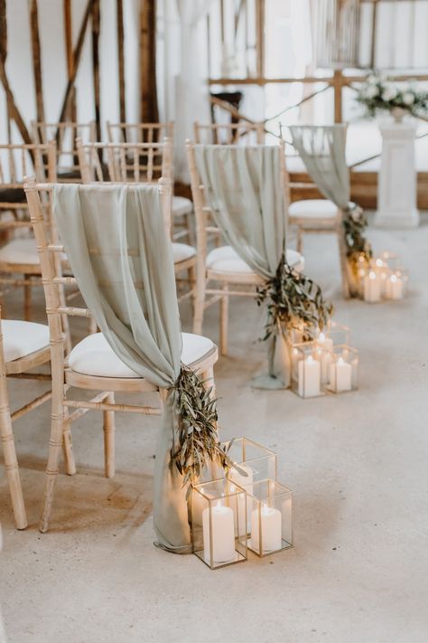 Neutral Flowers Wedding Table, Moss Green And Taupe Wedding, Dusty Blue Sage Green And Ivory Wedding, Sage Green And Cream Wedding Theme, Simple Ceremony Aisle Decor, Wedding Isles Ideas Indoor, Plant Theme Wedding, Sage And White Wedding Theme, Wedding Floral Inspiration