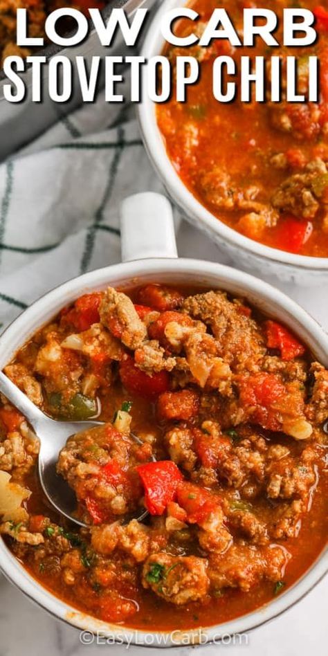 30 Minute Chili Recipes, Stovetop Chili Recipe, Meat Chili Recipe, No Meat Chili Recipe, Chili Recipe Stovetop, Stovetop Chili, Low Carb Chili Recipe, Delicious Chili Recipe, Ground Beef Chili