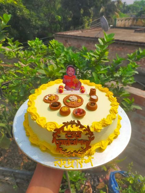 For Rice Ceremony Rice Feeding Ceremony Cake, Rice Ceremony Cake Design, Annaprasana Cake Design, Rice Ceremony Cake, Rice Ceremony Decoration, Bon Voyage Cake, Kolka Design, Rice Ceremony, Half Birthday Cakes