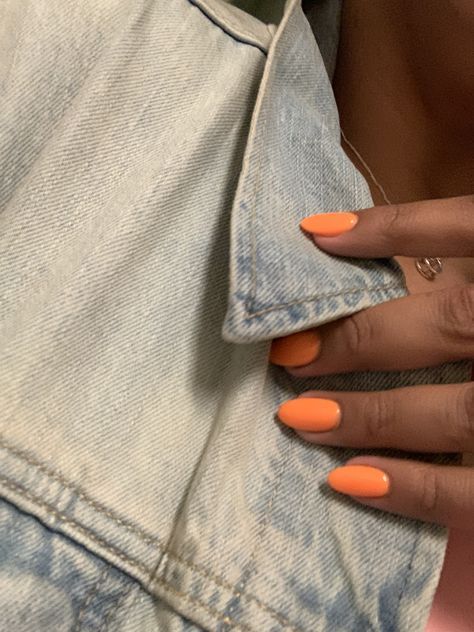 // o r a n g e s Summer Nails 2023 One Color, Nails Colors That Make You Look Tan, Summery Orange Nails, Summer Nails Trendy Orange, Beach Neutral Nails, One Colour Summer Nails, Orange Oval Nails Summer, Solid One Color Nails, Orange Solid Nails