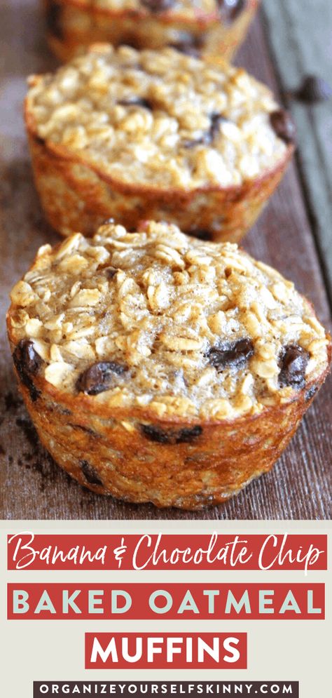 Banana Baked Oatmeal Chocolate Chip Baked Oatmeal, Easy Meal Prep Breakfast, Baked Oatmeal Muffins, Oatmeal Healthy, Healthy Make Ahead Breakfast, Banana And Chocolate, Baked Oatmeal Healthy, Banana Baked Oatmeal, Baked Oatmeal Cups