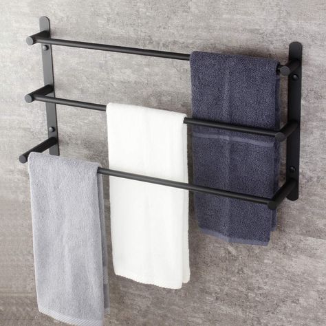 AmazonSmile: KOKOSIRI Bath Towel Bars Matte Black Bathroom 3-Tiers Ladder Towel Rails Wall Mounted Towels Shelves Rack Stainless Steel, B5002BK: Kitchen & Dining Modern Bathroom Towel Rack Ideas, Towel Bars In Bathroom Ideas, Towel Bars In Bathroom, Bathroom Towel Rack Ideas, Vogue Decor, Matte Black Bathroom Accessories, Shelves Rack, Black Towel Rail, Black Towel Bar