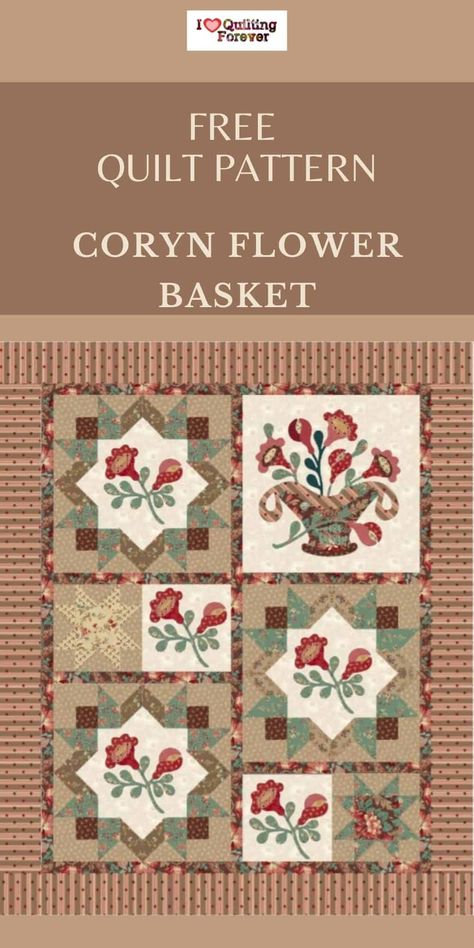 Flower Basket Quilt, Free Quilt Patterns Printables, Aplique Quilts, Flower Applique Patterns, Girl Quilts Patterns, Flower Quilt Patterns, Crazy Quilts Patterns, Spring Quilts, Quilt Block Patterns Free