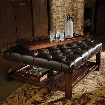 Leather Tufted Ottoman Coffee Table - Ideas on Foter Tufted Ottoman Coffee Table, Round Ottoman Coffee Table, Tufted Leather Ottoman, Leather Ottoman Coffee Table, Leather Cocktail Ottoman, Rustic Family Room, Upholstered Coffee Tables, Style Ottoman, Beautiful Antiques