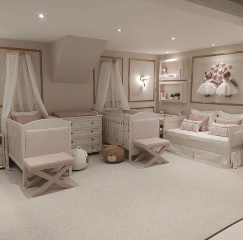 Twin Nursery Room Luxury, Luxury Twin Nursery, Luxury Nursery Twins, Twin Baby Room Boy And Girl, Twin Baby Nursery Ideas, Modern Luxury Nursery, Twin Baby Girl Nursery, Luxury Nursery Room, Modern Twin Nursery