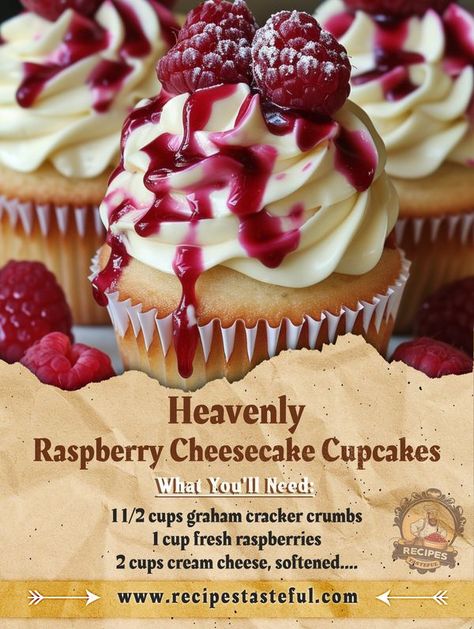 Heavenly Raspberry Cheesecake Cupcakes, Raspberry Lemon Heaven Cupcakes, Raspberry Cheesecake Cupcakes, Fresh Raspberry Recipes, Cafe Desserts, Tasteful Recipes, Recipes Cupcakes, Cheescake Recipe, Cupcake Project