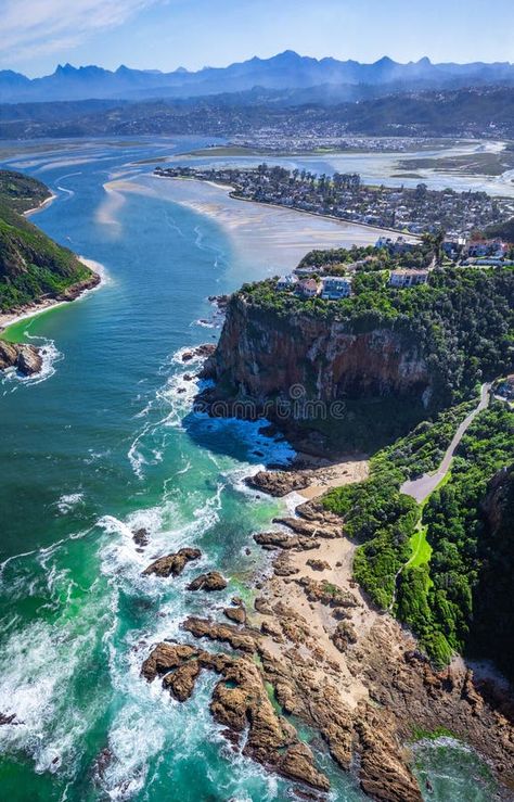 Aerial view of Knysna Heads in Knysna, Garden Route, South Africa royalty free stock photos Knysna South Africa, Garden Route South Africa, Knysna, Garden Route, Beach Rocks, Pretoria, Aerial View, Free Stock Photos, South Africa