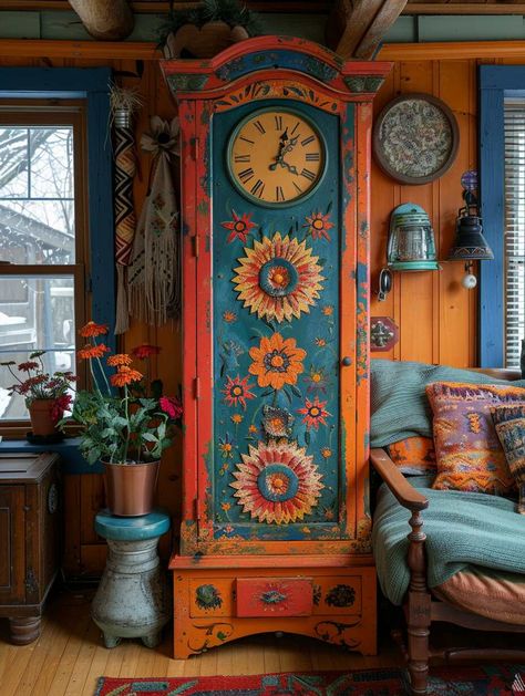 16 Whimsical Painted Furniture Ideas You Can't Ignore - Home Made Graceful Paint Wood Furniture Ideas, Polish Painted Houses, Hand Painted Indian Furniture, Maximalist Painted Furniture, Boho Upcycled Furniture, Boho Furniture Diy, Moroccan Painted Furniture, Fun Painted Furniture, Whimsical Furniture Painting Ideas