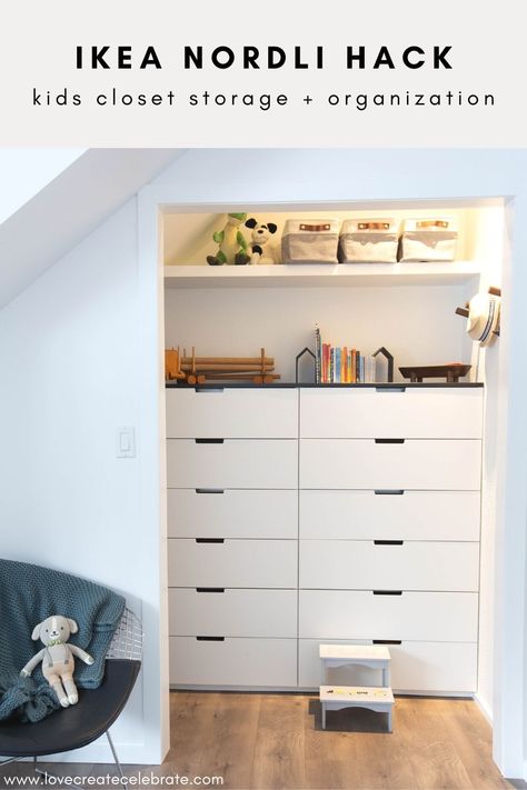 Ikea Nordli Hack, Kids Closet Design, Ikea Kitchen Drawers, Nordli Ikea, Closet Organization System, Ikea Wardrobe Hack, Ikea Closet Hack, Ikea Nordli, Ikea Built In