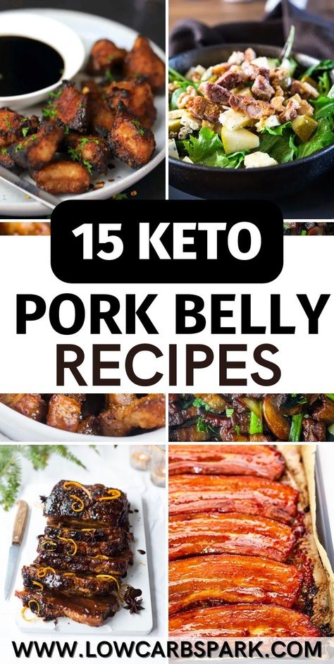 If you are tired of chicken or ground beef recipes, you must try something new. These 15 keto pork belly recipes are the best choice if you are looking for some easy and delicious dinner recipes. Try them and tell us which one is your favorite one. Keto Pork Belly Recipes, Keto Pork Belly, Pork Belly Marinade, Pork Belly Tacos, Pork Belly Burnt Ends, Keto Pork, Low Carb Pork, Pork Salad, Pork Belly Recipes