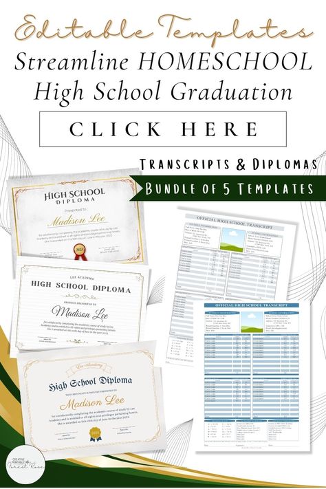 Homeschool High School Editable Diploma and Official Transcripts Homeschool Transcripts Templates, High School Transcript Template, High School Transcripts, Free High School Diploma, Transcript Template, Homeschool Diploma, Homeschool Highschool, High School Plan, Highschool Graduation