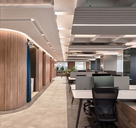 Baffle Ceiling, Acoustic Ceiling Panels, Office Ceiling, Comfortable Workspace, Davis Furniture, Open Space Office, Open Ceiling, Executive Room, Office Photo