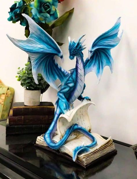 Dragon Fantasy Realistic, The Book Of Spells, Dragon Colors, Guardian Statue, Book Of Knowledge, Saint George And The Dragon, Dragon Wall Art, Sacred Water, Library Study