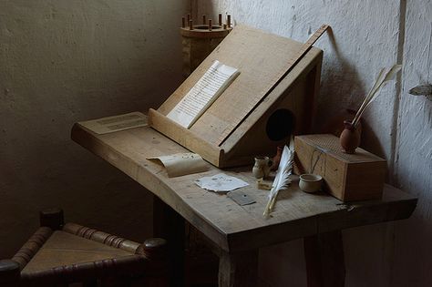 https://flic.kr/p/73yk5E | Medieval Desk | A desk in the merchants house in the medieval center at Sundby (Denmark).  View On Black Medieval Crafts, Medieval Furniture, Medieval Life, Medieval World, Medieval Manuscript, Medieval Times, Medieval History, Living History, Medieval Castle