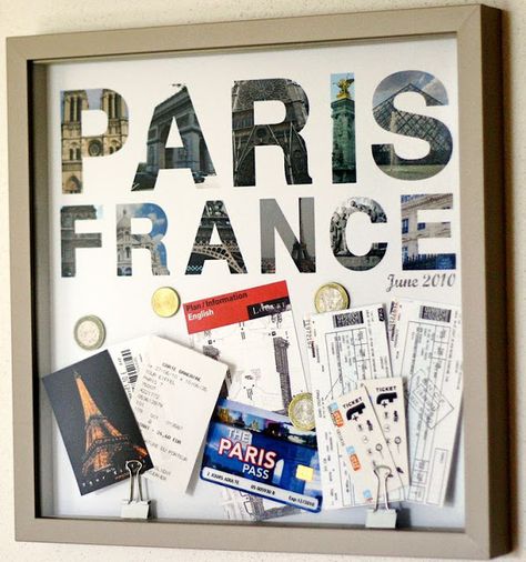 Travel Shadow Boxes, Alphabet Frames, Travel Memorabilia, Travel Keepsakes, Vacation Memories, Oui Oui, Travel Memories, Shadow Boxes, Keepsake Boxes