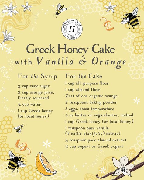 Thyme Honey Recipe, Honey Healthy Recipes, Honey Based Recipes, Mad Honey Book Recipes, Herbology Recipes, Cake Recipes Aesthetic, Ancient Greek Recipes, Home Cake Recipes, Honey Witchcraft