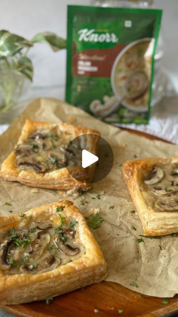 Pranomm on Instagram: "#Ad 

Turn delicious Italian Mushroom Soup by @knorr_india into a wholesome snack i.e Mushroom Tartlets and trust me you, you are gonna get addicted!

This recipe serves 2 

Ingredients 
Puff Pastry Sheets - 4
Knorr Italian Mushroom Soup - 1 pack 
Water - 200 ml 
Sliced button mushrooms - 1/2 cup 
Chopped garlic - 4 cloves
Chopped fresh coriander -1 tsp
Salt to taste 
A pinch of Black pepper 
Olive Oil - 1 tsp
Grated mozzarella Cheese - 1/4 cup 

Method 
First Prepare the Knorr Italian Mushroom Soup & make sure to make it into a thick soup so that it works like a sauce for our tart. For that first add water into a sauce pan, add a pack of the Knorr soup & then keep stirring it until it starts to bubble. Switch off the gas & move to the next step.

In a bowl add the s Mushroom Puff Pastry, Knorr Soup, Mushroom Tartlets, Thick Soup, Wholesome Snacks, Button Mushrooms, Puff Pastry Sheets, Sauce Pan, Pastry Sheets