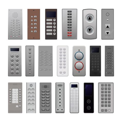 Premium Vector | Collection of elevator buttons in detailed Cool Elevator Design, Elevator Door Graphics, Elevator Button Design, Scandinavian Hotel, Ruang Karaoke, Elevator Dimension Plan, Elevator Control Panel, Panda Accessories, Elevator Buttons