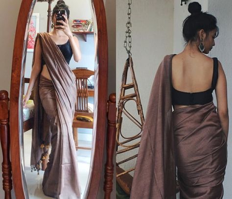 Low Back Saree Blouse, Everyday Saree Simple, Simple And Elegant Saree Look, Simple Sarees For Farewell, Simple Saree Look, Saree Styles For Farewell, Sarees Modern, Keep Me Stylish, Saree Wearing