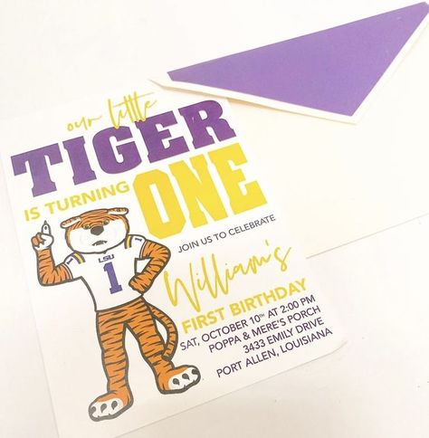 Lsu Party, Football First Birthday, Turning One, Birthday Party Invitation, Birthday Party Invitations, Louisiana, First Birthdays, Party Invitations, Birthday Party