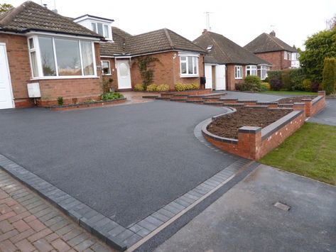 Black Tarmac Drives Birmingham | Asphalt Driveway Installers Driveways Ideas, Tarmac Drives, Tarmac Driveway, Front Driveway Ideas, Front Garden Ideas Driveway, Tarmac Driveways, Block Paving Driveway, Garden Ideas Driveway, Driveway Edging