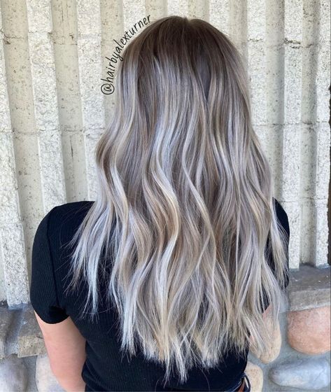 Cool Blonde Gray Balayage, Ash Lowlights On Blonde Hair, Smoky Ash Blonde Hair, Ashy Dimensional Blonde, Ash Blonde Foils, Ashy Blonde Balayage Dark Roots, Light Ashy Blonde Hair, Ash Brown Lowlights, Dimension Blonde