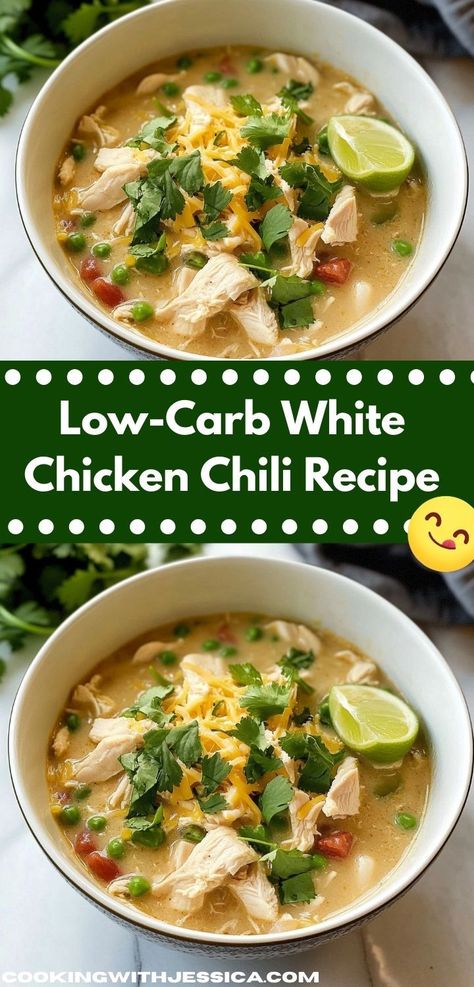 Craving a warm and satisfying meal? This Low-Carb White Chicken Chili is one of the best easy soup recipes, perfect for busy weeknights and delivering a delightful punch of flavor that your family will adore. Flavorful Chili Recipe, White Chicken Chili Recipe, White Chili, Keto Diets, White Chili Chicken Recipe, Chili Recipe Crockpot, Easy Chili, Chili Recipe Easy, Chicken Chili Recipe