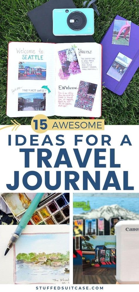 Travel Journal Ideas, Travel Journal Scrapbook, Travel Art Journal, Diy Travel Journal, Journal Scrapbook, Travel Diy, Easy Travel, Travel Memories, Travel Scrapbook