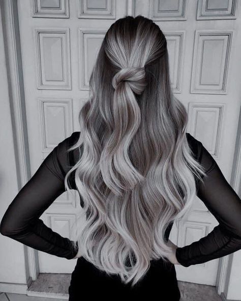 White Ombre Hair, Winter Hair Colors, Silver Blonde Hair, Ash Hair Color, Hair Color Options, Silver Hair Color, Long Gray Hair, Pretty Hair Color, Hair Appointment