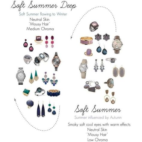 Light Summer Jewelry, Soft Summer Jewelry, Soft Summer Deep, Estate Soft, Summer Jewlery, Soft Summer Fashion, Dusk Summer, Color Analysis Summer, Color Wardrobe