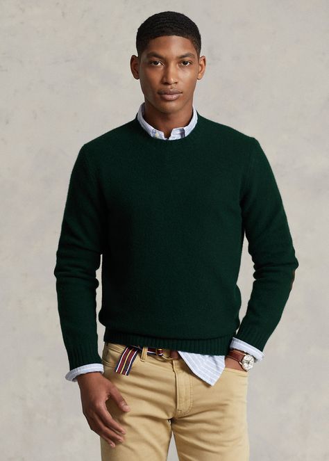 in green & in yellow Dark Green Sweater Outfit, Green Jumper Outfit, Hunt Club Green, Green Sweater Outfit, Green Shirt Outfits, Dark Green Shirt, Sweater Outfits Men, Green Jumper, Dark Green Sweater