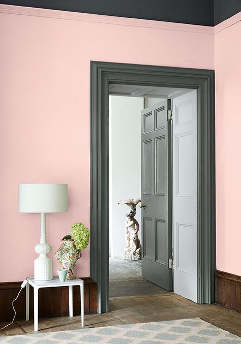 Interior Hacks, Bedroom Attic, Wall Primer, Grey Hallway, Wood Primer, Pink Paint Colors, Dark Trim, Masonry Paint, Dark Paint