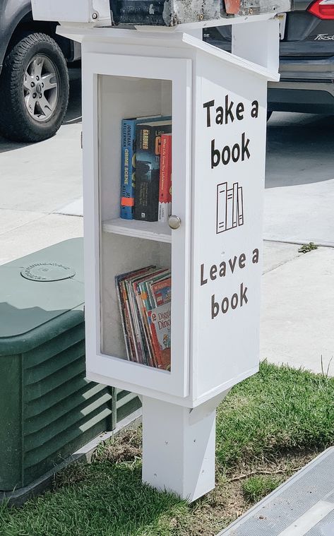 Mini Community Library, Diy Book Library, Street Library Ideas, Mailbox Library, Mini Library Ideas, Outdoor Book Library, Free Library Box Ideas, Diy Little Free Library, Free Little Library Ideas