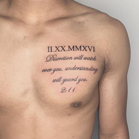 Bible Verse Chest Tattoo Men, Chest Tattoo Quotes Men, Chest Letter Tattoo, Men’s Word Chest Tattoo, Writing On Chest Tattoo, Chest Tattoo Men Ideas Words, Family Chest Tattoos For Men, Right Chest Tattoo Men, Christian Chest Tattoo Men