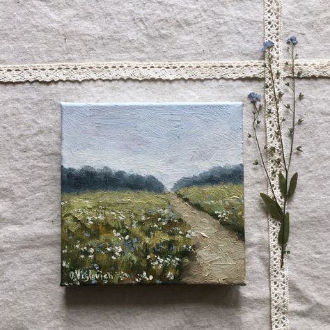 Acrylic Painting On Square Canvas, 10x10 Canvas Painting, Tiny Oil Paintings, Small Oil Painting Ideas, Easy Beautiful Paintings, Square Canvas Painting Ideas Aesthetic, Dainty Paintings, Small Oil Paintings, Square Painting Ideas