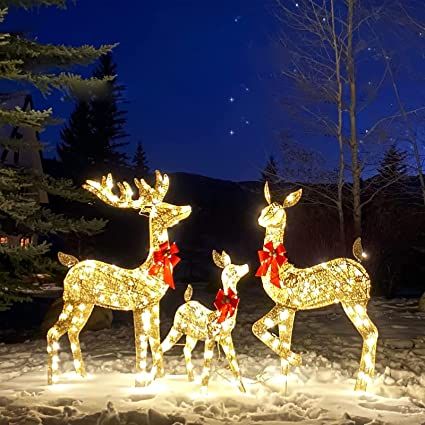 Christmas Deer Outdoor, Christmas Lawn Decorations Front Yards, Outdoor Christmas Reindeer, Christmas Lawn Decorations, Christmas Reindeer Decorations, Deer Decor, Reindeer Decorations, Front Yards, Yard Decorations