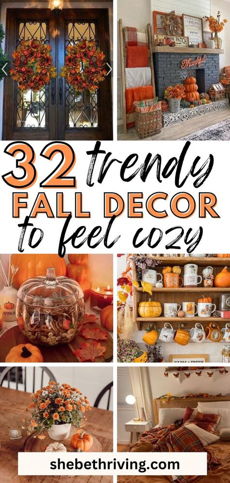 30+ Insanely Cozy Fall Decor Ideas To Feel The Vibes Kitchen Fall Decorating Ideas 2024, Bookcase Fall Decor, Buffet Fall Decor Ideas, Call Decor Ideas, Decorating Shelves For Fall, When To Decorate For Fall, Apple Fall Decor, Autum Decorations House, Fall Vignettes Decorating Ideas