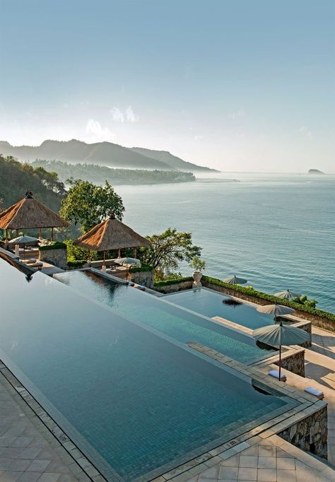 Bali Infinity Pool, Infinity Pool Resort, Stone Staircase, Pool Resort, Hotel Swimming Pool, Luxurious Resort, Rice Paddies, Hotel Pool, Three Tier