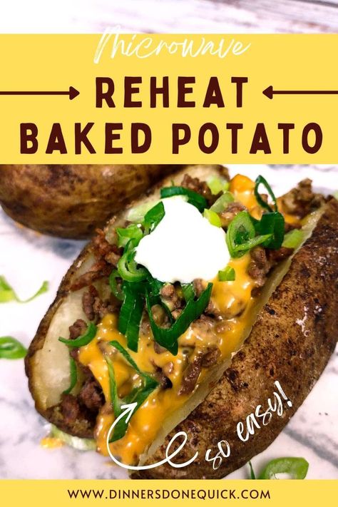 Turn last night's side dish into a tasty snack by learning how to reheat a baked potato in the microwave. It's easy and you can even change up the toppings and flavor profile! #dinnersdonequick #bakedpotato #reheatbakedpotato #microwavecooking #bakedpotatoideas Potato In Microwave, Reheat Baked Potato, Double Baked Potatoes, Baked Potato Microwave, Cooking Baked Potatoes, Potatoes In Microwave, Crispy Fries, Cozy Dinners, Potato Salads