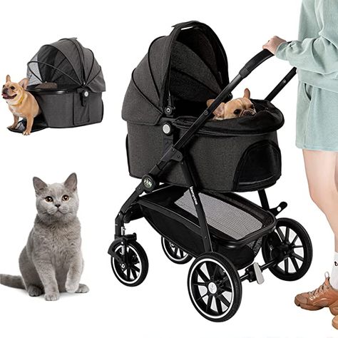 This pet stroller has a lightweight Aluminum Alloy frame, designed triangularly for superior stability. Weighing only 20.7 lbs, it can carry up to 60 lbs. It's foldable for easy storage and requires no tools for assembly 🛠️. 🦴Wheel Quality & Safety: Our stroller's solid rubber wheels offer a smooth, leak-free ride. The front wheel features double spring shock absorption for comfortable walks 🐾. The stroller's one-foot brake and secure pet rope buckle enhance safety 🔒 Cat Stroller, Pet Strollers, Puppy Mom, Dog Stroller, Pet Stroller, Pet Gear, Travel Stroller, Dog Car Seats, Travel System