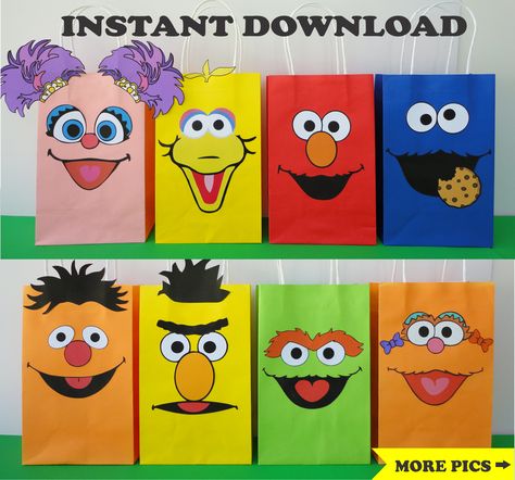 Birthday Party Ideas for Kids, Teens, Adults, Milestones, Download FREE Printable Birthday Games, Party Food Ideas, over 50 Party Themes to explore Sesame Street Party Favors, Ernie Und Bert, Favor Bags Birthday, Birthday Treat Bags, Cookie Monster Party, Diy Birthday Banner, Elmo And Cookie Monster, Elmo Birthday Party, Sesame Street Birthday Party