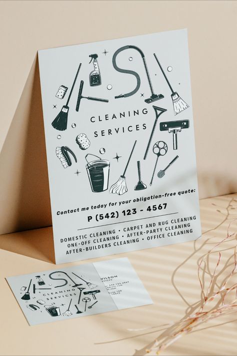 Gray Cleaning Services Flyer #creativepeople Cleaning Company Marketing Ideas, Cleaning Business Cards Ideas, Cleaning Company Branding, Cleaning Service Business Cards, Cleaning Services Flyer, Sewing Business Logo, House Keeper, Cleaning Service Flyer, Free Business Logo